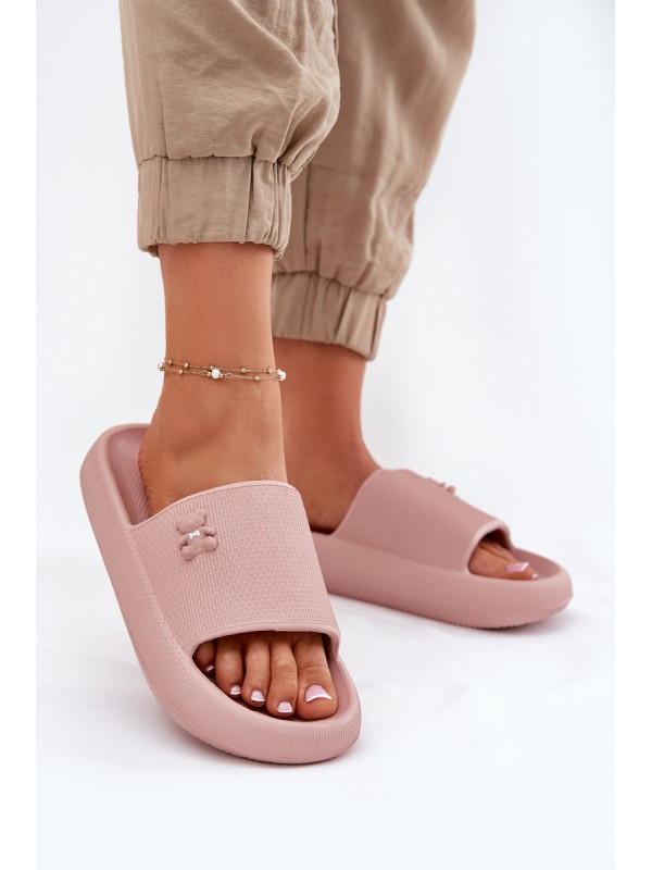 Moteriškos platforminės basutės su putplasčio raštu ir meškiuku Vinceza 75210 Pink