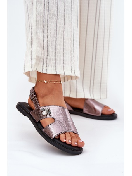 Flat Ladies Sandals With Decorative Detail Silver Vinceza 17378