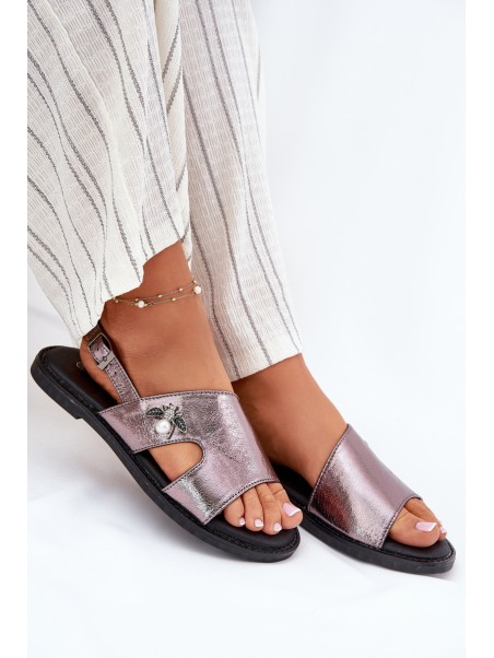 Flat Ladies Sandals With Decorative Detail Silver Vinceza 17378