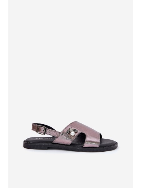 Flat Ladies Sandals With Decorative Detail Silver Vinceza 17378