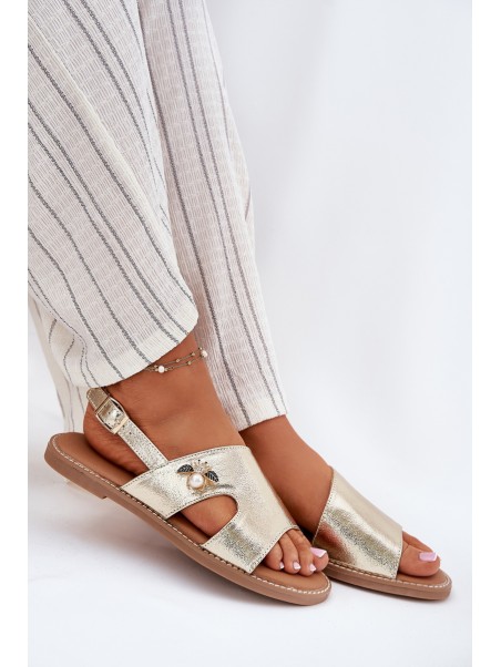 Women's Flat Sandals With Decorative Detail Vinceza 17378 Gold