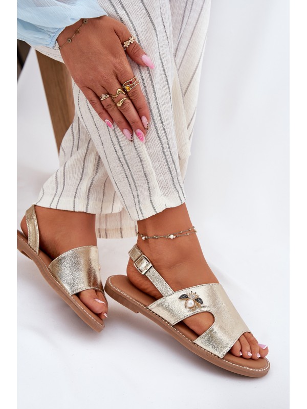 Women's Flat Sandals With Decorative Detail Vinceza 17378 Gold