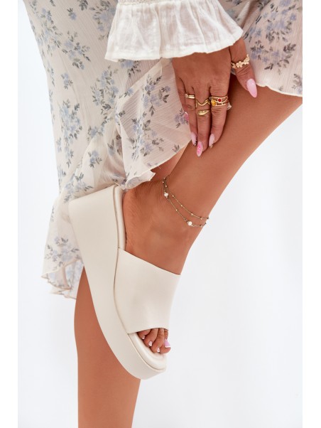 Ladies Wedge Sandals Eco Leather Light Beige Obenae