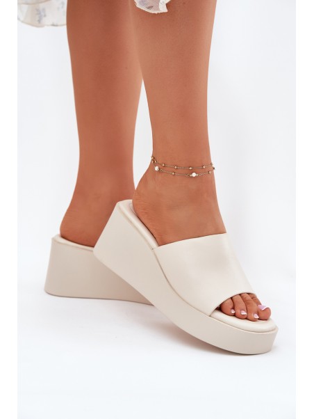 Ladies Wedge Sandals Eco Leather Light Beige Obenae