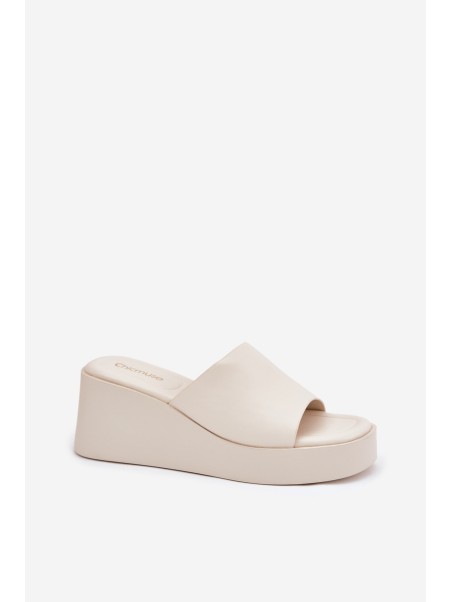 Ladies Wedge Sandals Eco Leather Light Beige Obenae