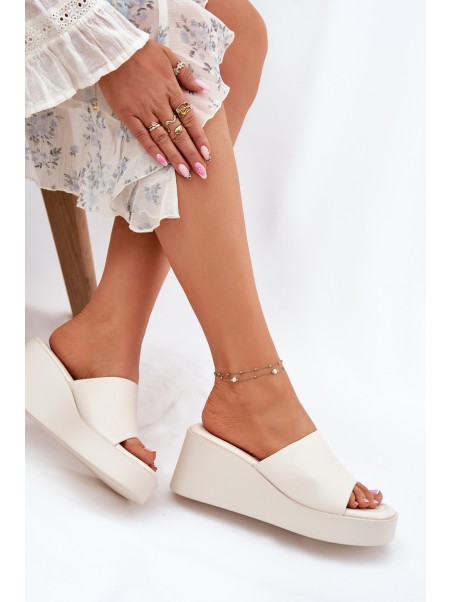 Ladies Wedge Sandals Eco Leather Light Beige Obenae