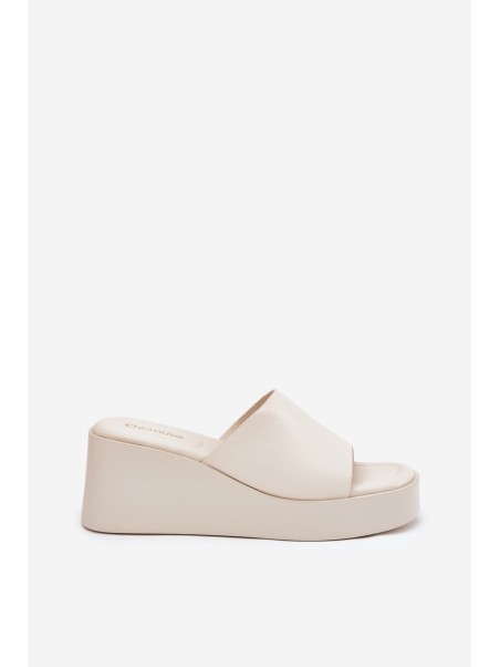 Ladies Wedge Sandals Eco Leather Light Beige Obenae