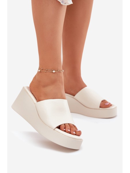 Ladies Wedge Sandals Eco Leather Light Beige Obenae
