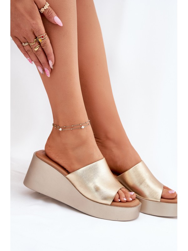 Womens wedge sandals eco leather gold Obenae