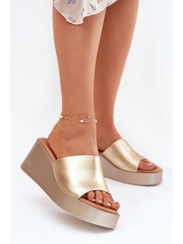 Womens wedge sandals eco leather gold Obenae 2
