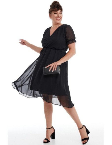 Elegantiška juoda suknelė su dirželiu ❤️ Suknelės apkūnioms