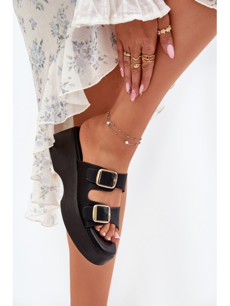 Womens Wedge And Platform Slippers With Buckles Black Nitarelia