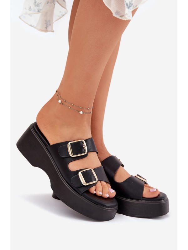 Womens Wedge And Platform Slippers With Buckles Black Nitarelia 2