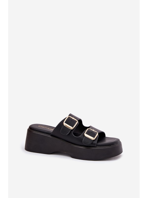 Womens Wedge And Platform Slippers With Buckles Black Nitarelia