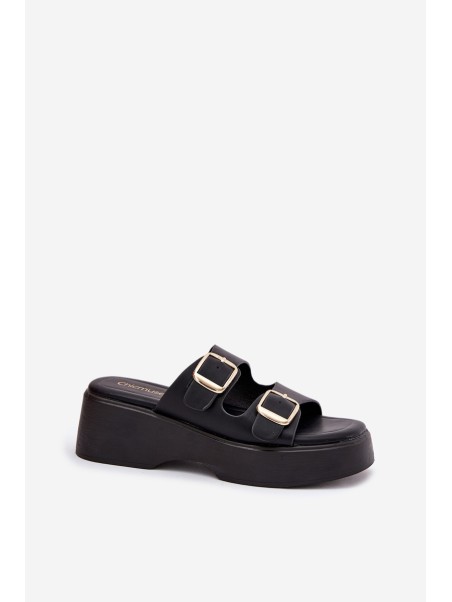 Womens Wedge And Platform Slippers With Buckles Black Nitarelia