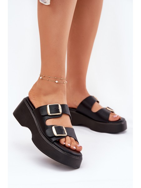 Womens Wedge And Platform Slippers With Buckles Black Nitarelia