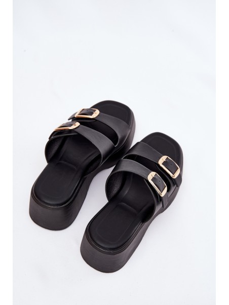 Womens Wedge And Platform Slippers With Buckles Black Nitarelia