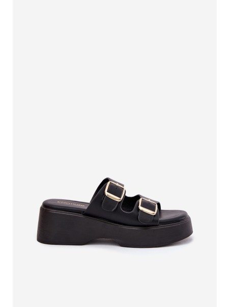 Womens Wedge And Platform Slippers With Buckles Black Nitarelia