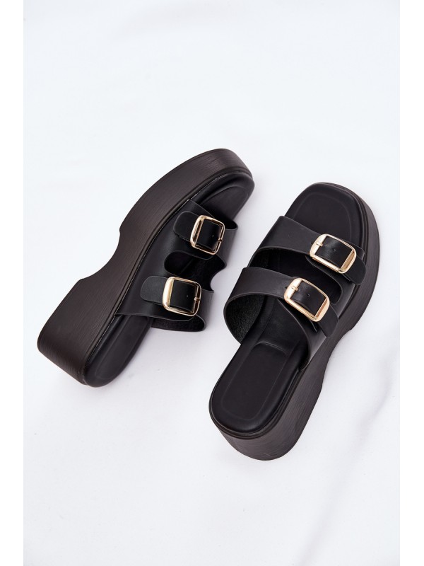 Womens Wedge And Platform Slippers With Buckles Black Nitarelia