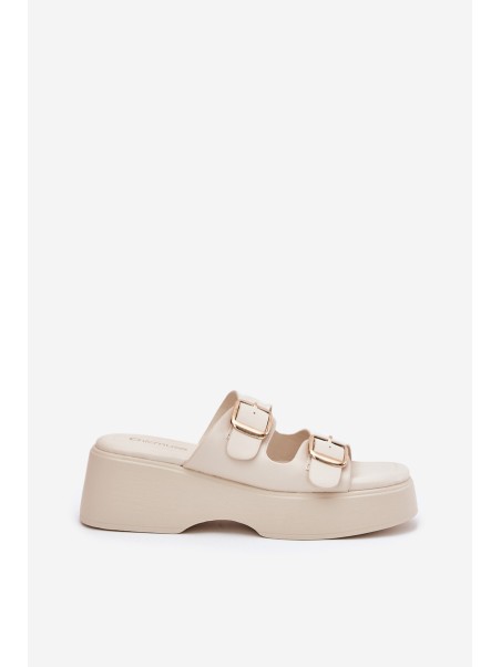 Wedge And Platform Women's Slippers With Buckles Light Beige Nitarelia