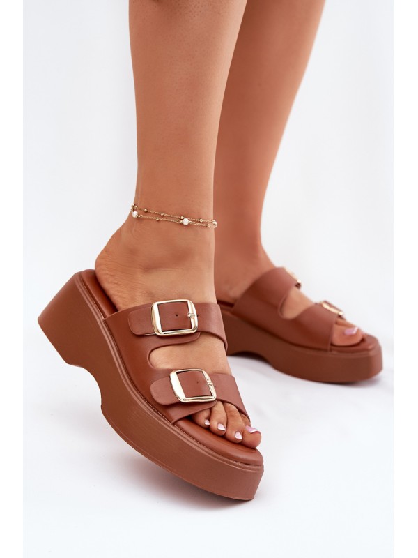 Womens Wedge And Platform Sandals With Buckles Camel Nitarelia