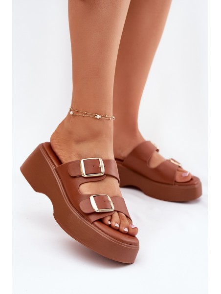 Womens Wedge And Platform Sandals With Buckles Camel Nitarelia
