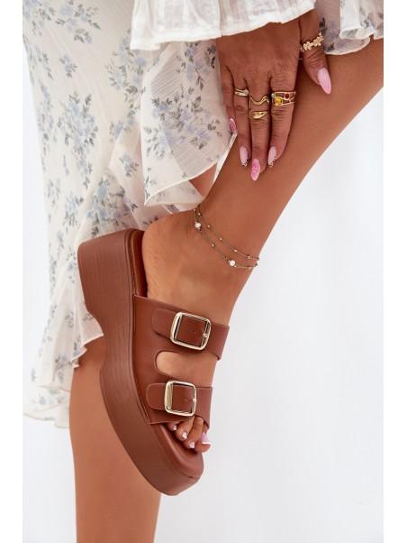 Womens Wedge And Platform Sandals With Buckles Camel Nitarelia