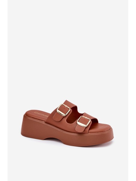 Womens Wedge And Platform Sandals With Buckles Camel Nitarelia