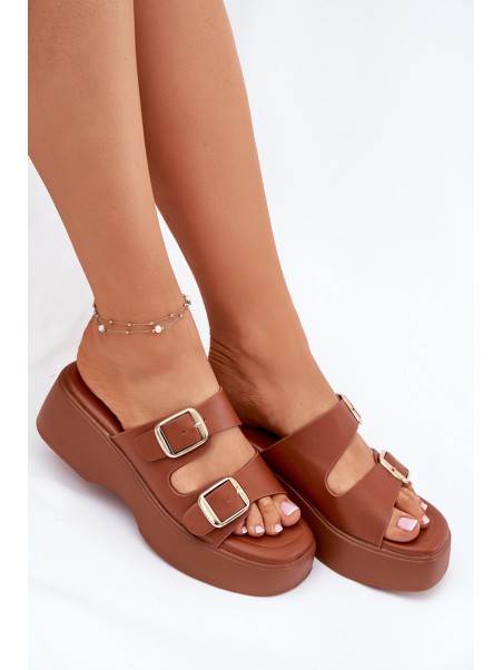 Womens Wedge And Platform Sandals With Buckles Camel Nitarelia