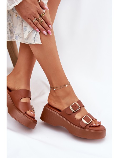 Womens Wedge And Platform Sandals With Buckles Camel Nitarelia