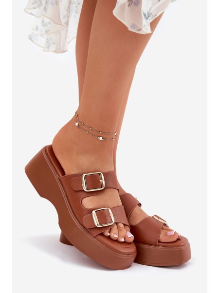 Womens Wedge And Platform Sandals With Buckles Camel Nitarelia