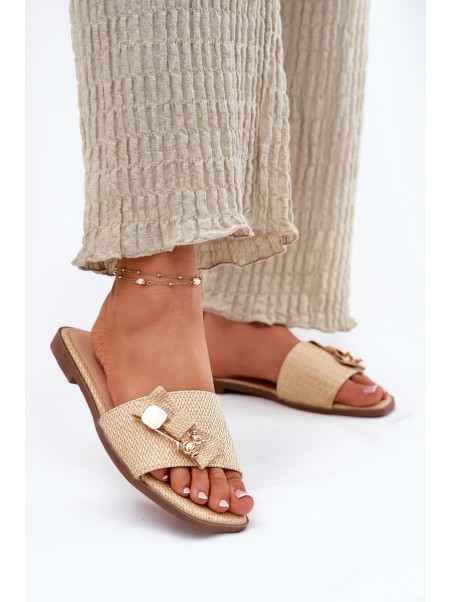 Ladies Flat Heeled Sandals With Bow Beige Sallariela