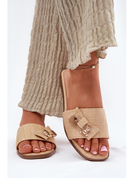 Ladies Flat Heeled Sandals With Bow Beige Sallariela