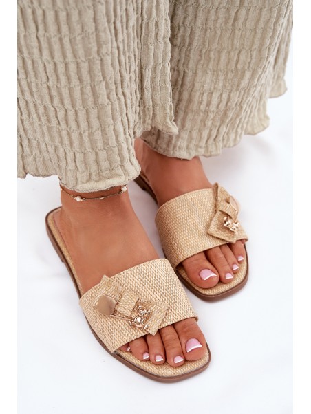Ladies Flat Heeled Sandals With Bow Beige Sallariela