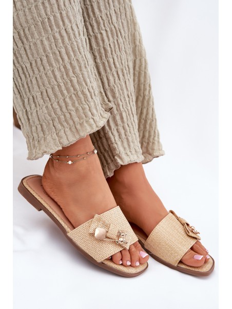 Ladies Flat Heeled Sandals With Bow Beige Sallariela