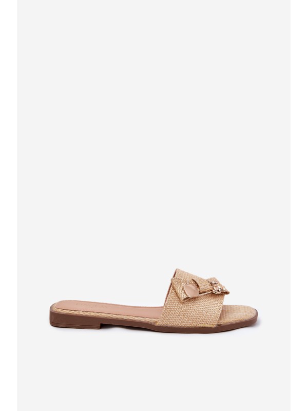 Ladies Flat Heeled Sandals With Bow Beige Sallariela
