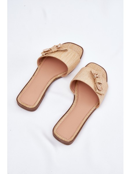 Ladies Flat Heeled Sandals With Bow Beige Sallariela