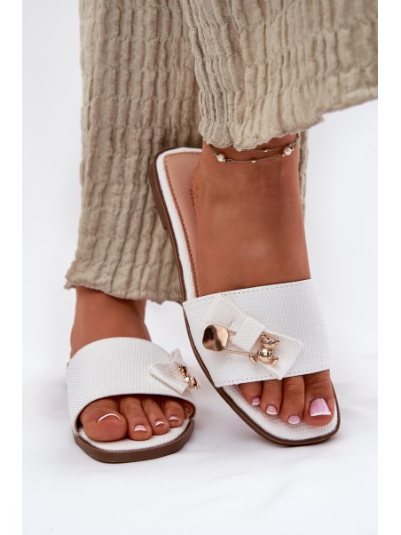 Women's Flat Heeled Slippers With Bow White Sallariela