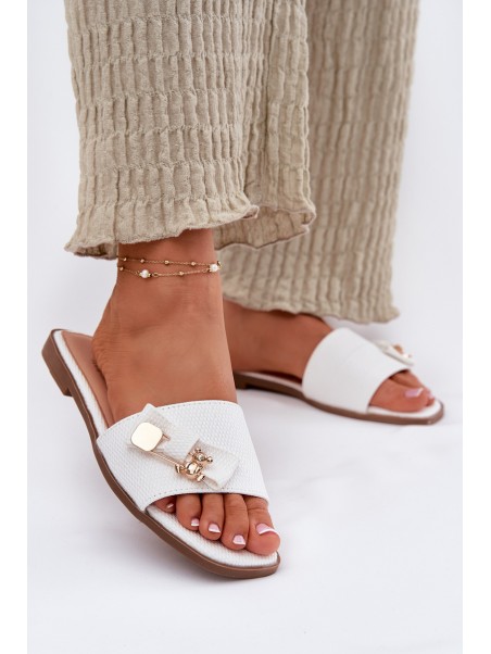 Women's Flat Heeled Slippers With Bow White Sallariela