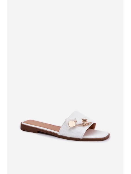 Women's Flat Heeled Slippers With Bow White Sallariela