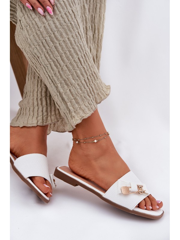 Women's Flat Heeled Slippers With Bow White Sallariela