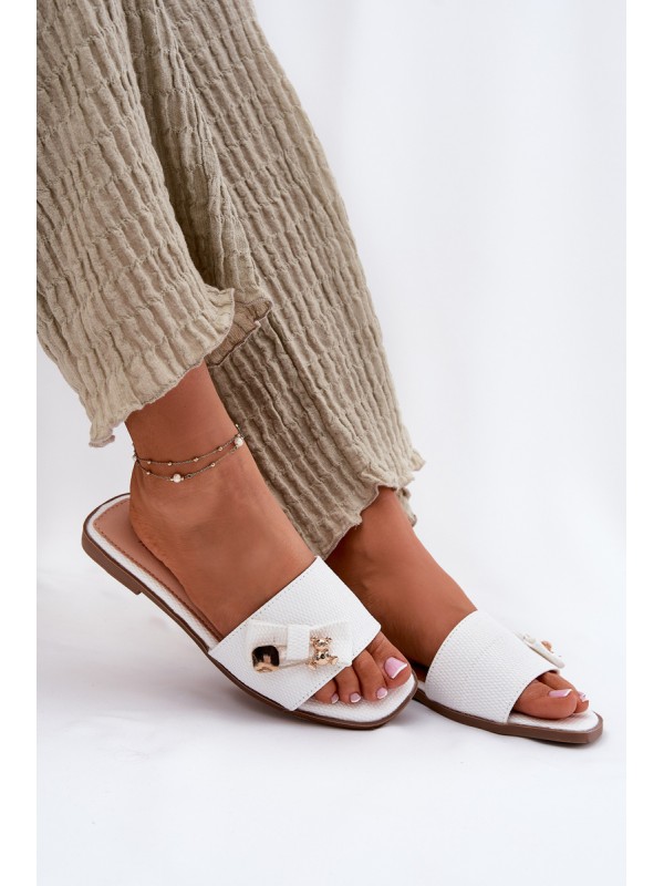 Women's Flat Heeled Slippers With Bow White Sallariela