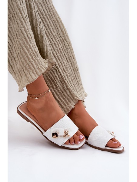 Women's Flat Heeled Slippers With Bow White Sallariela