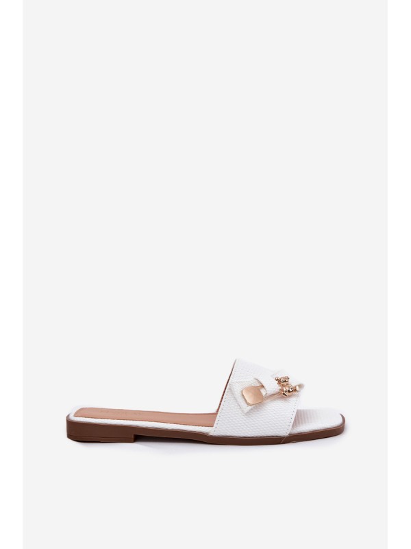 Women's Flat Heeled Slippers With Bow White Sallariela