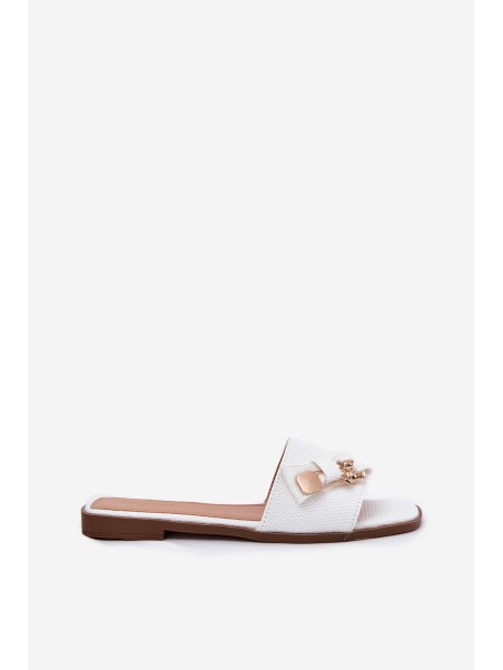 Women's Flat Heeled Slippers With Bow White Sallariela