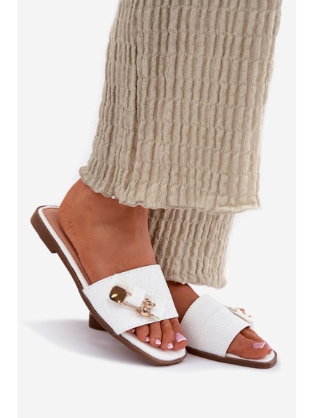 Women's Flat Heeled Slippers With Bow White Sallariela