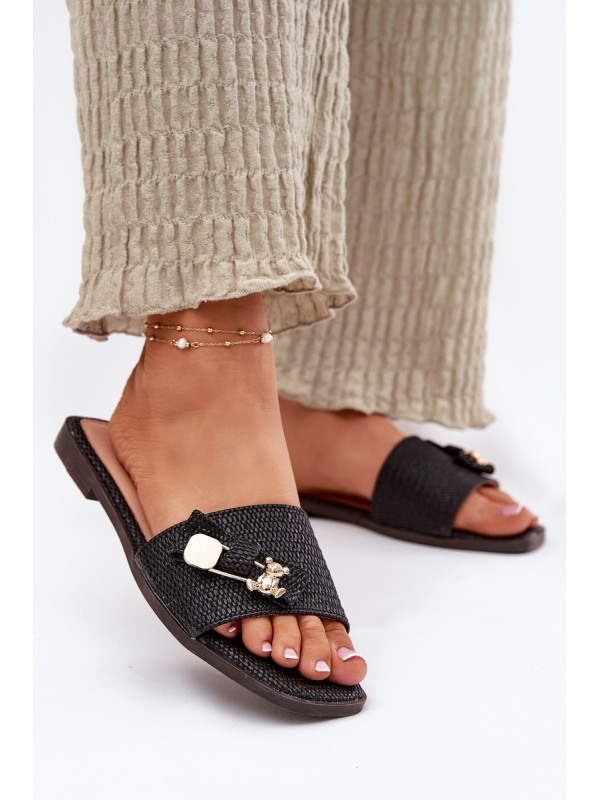 Ladies Flat Heel Sandals With Bow Black Sallariela