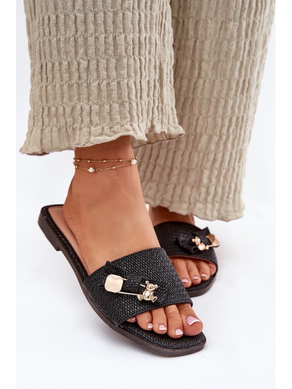 Ladies Flat Heel Sandals With Bow Black Sallariela