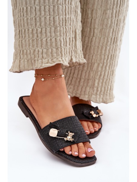Ladies Flat Heel Sandals With Bow Black Sallariela