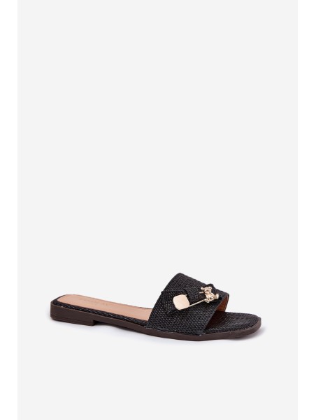 Ladies Flat Heel Sandals With Bow Black Sallariela